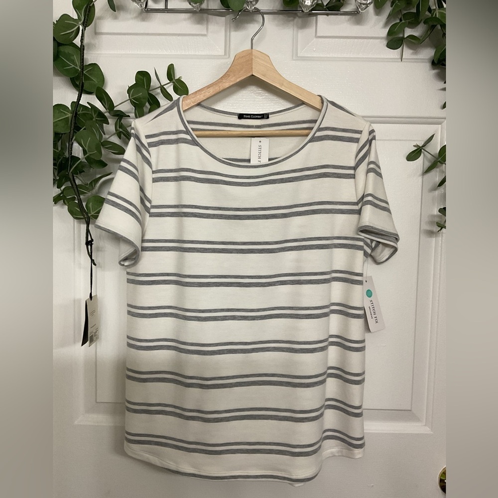 Pink Clover White and Gray Striped Top - Picture 9 of 9